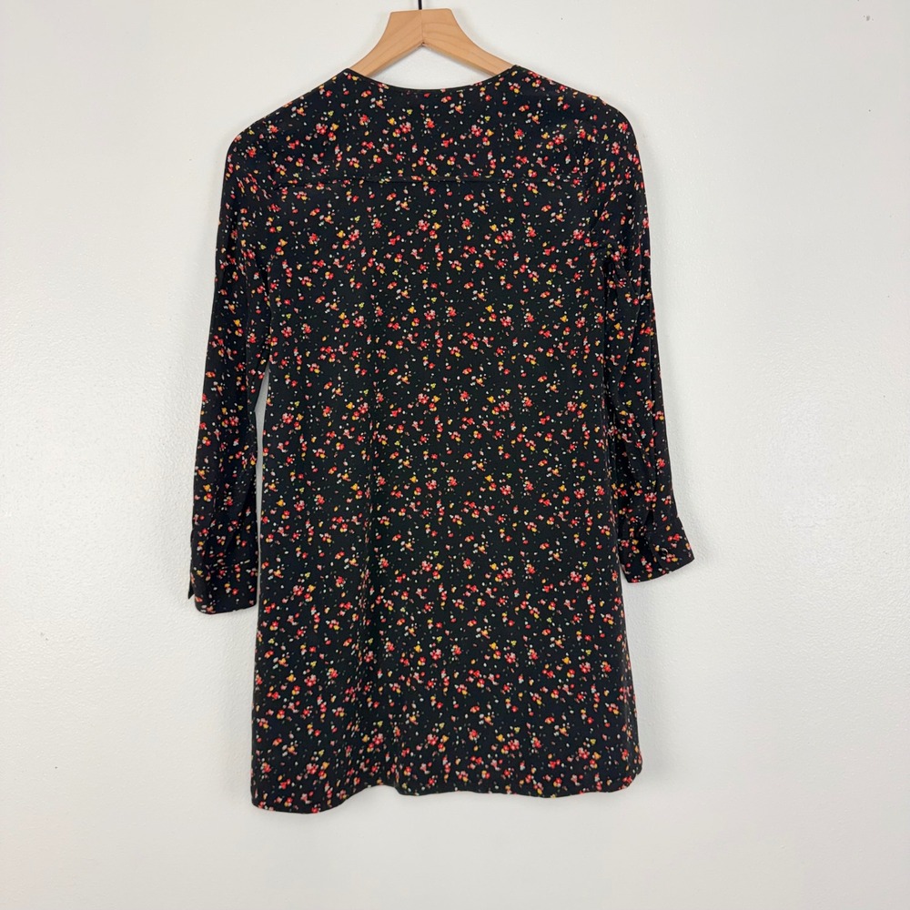 Madewell et‎ Sezane Elly Silk Mini Dress XXS Black Floral Print V Neck Parisian - Picture 5 of 14